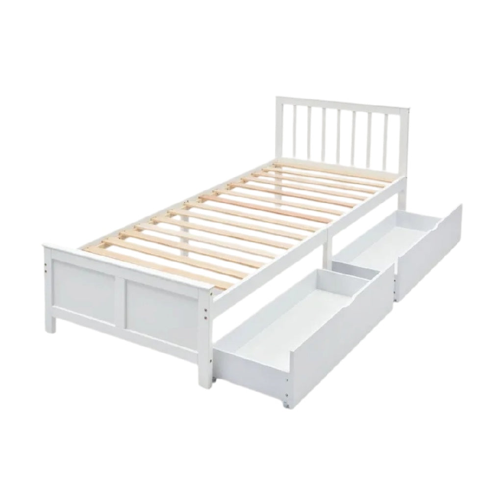 **Lit simple en bois avec tiroirs de rangement intégrés**